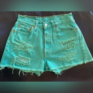 Levi's Green Distressed Denim Shorts